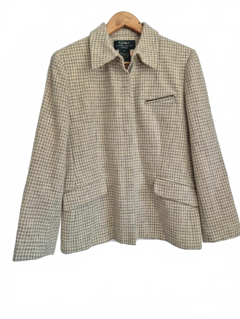 Lauren Ralph Lauren Green Label Vintage Women’s 100% Wool Houndstooth Zip Blazer